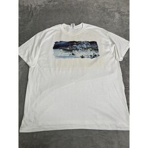 Vintage 90s Wolf Nature Short Sleeve T Shirt Men's Size XL White